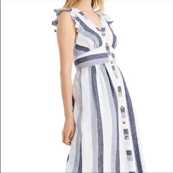 JCrew Point Sur Linen Striped Dress Size 6 - Picture 1 of 12